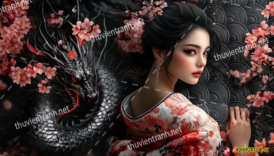 Tranh dán tường hoa cô gái Geisha Nhật Bản-ADHJP241211-12 - Tranh tường chất lượng cao